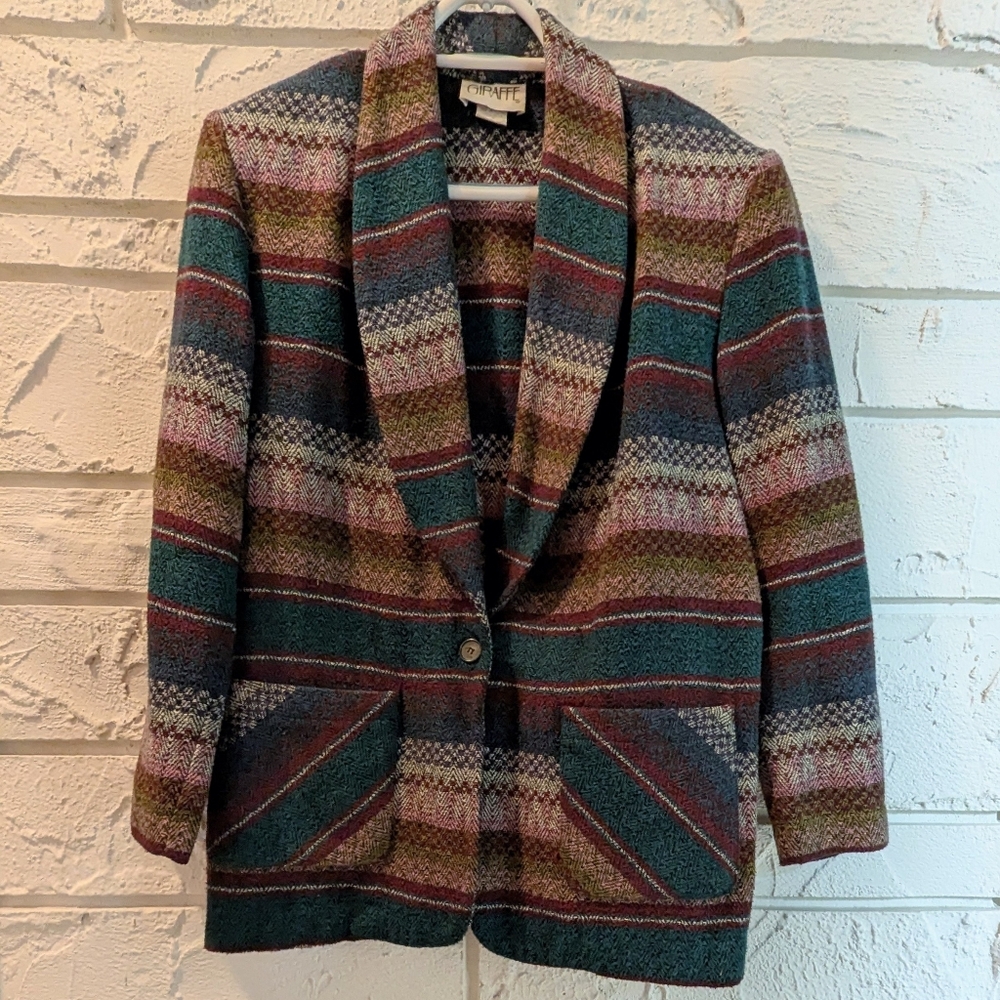 Giraffe Cotton Blend Southwestern Blazer Ladies' Size M Vintage Colorful RN88254
